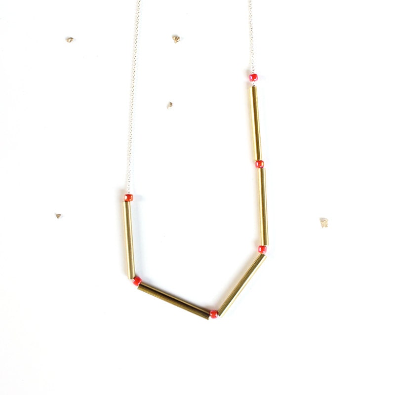 Minimalist Necklace, Sterling Silver & Gold / everyday layering jewelry / long dainty silver chain, sliding orange/pink beads