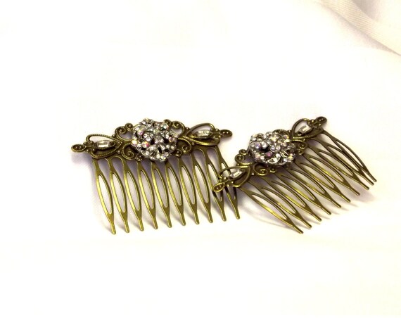 2 Rhinestone Button Hair Combs