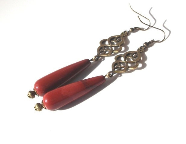 Mookaite Drop Earrings- Rust, Brown, dangle earrings, fall jewelry, Autumn Jewelry