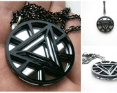 Sale 30% - Iron Man Necklace -Heart Arc Reactor -  Laser Cut Black  Acrylic  and Mirror Plastic