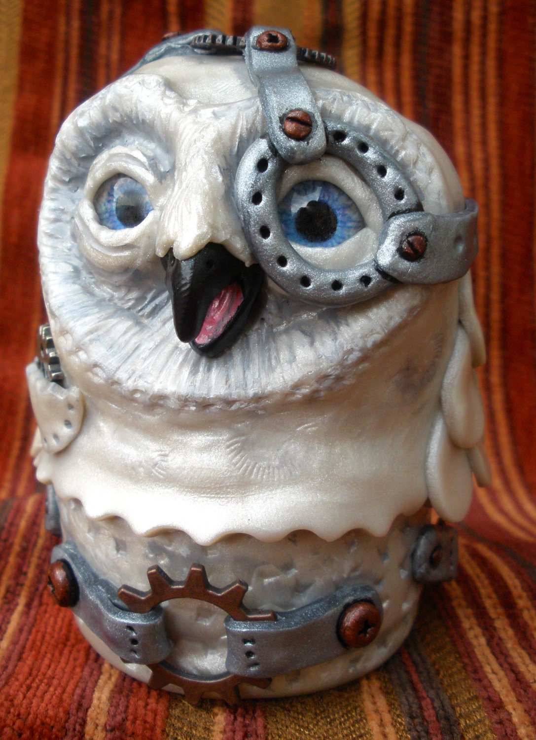 Steampunk owl sculpture box in polymer clay - WhippetTales