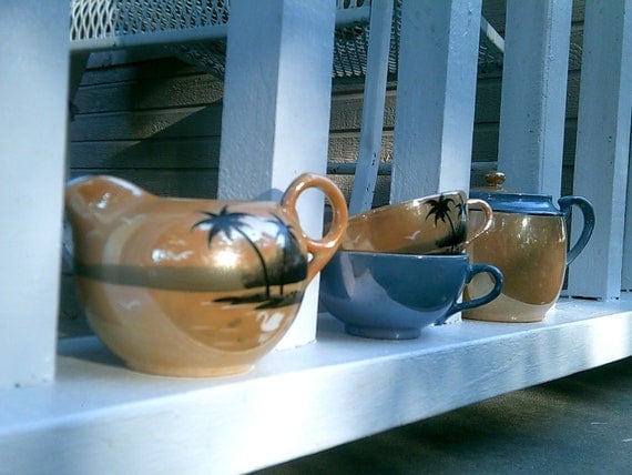Vintage Sugar Bowl, Creamer and 2 Cups, Lusterware, made in Japan, Noritake