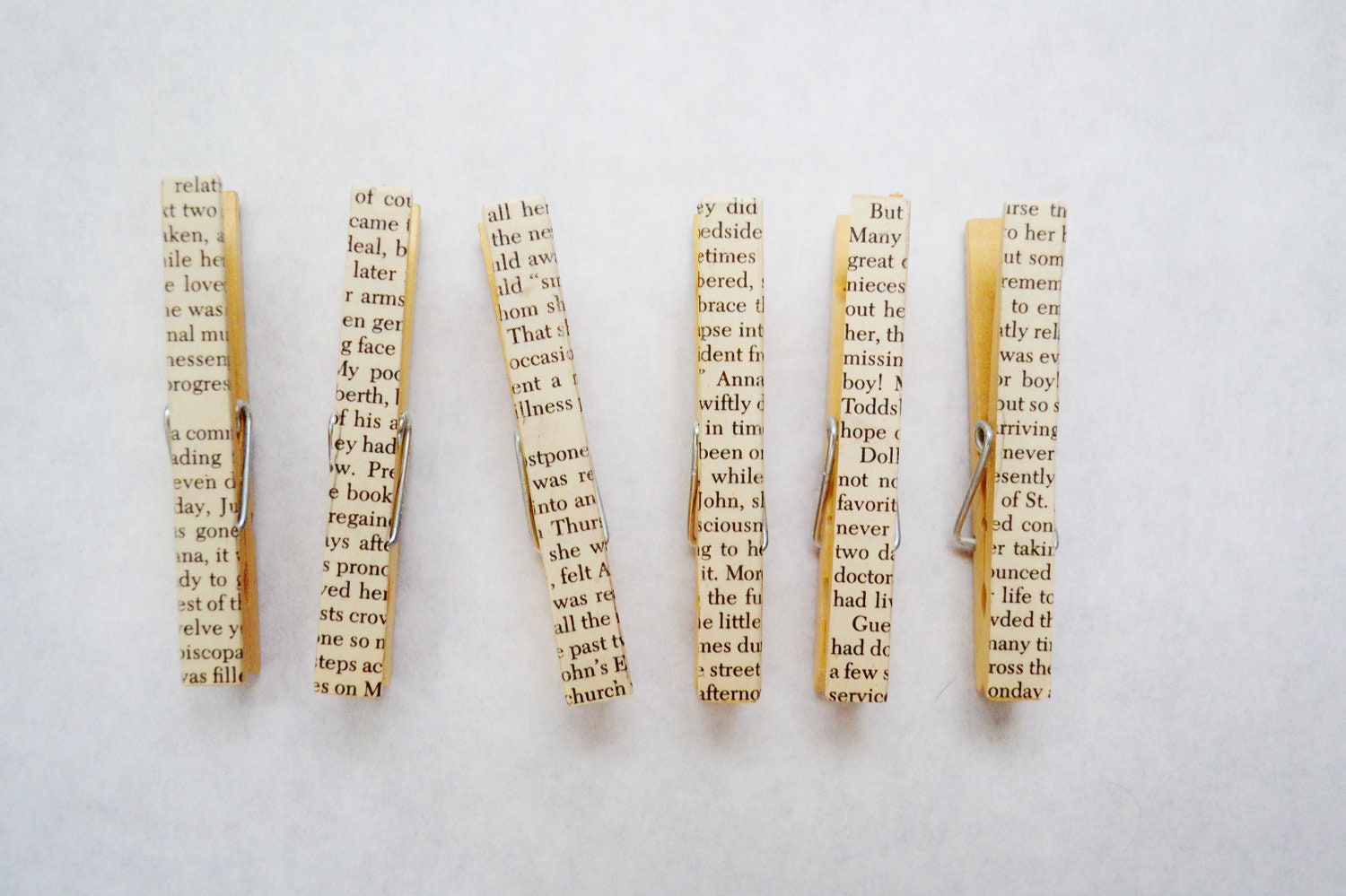 Upcycled Vintage Book Page Clothespin Magnet - Set of 6
