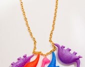 Dinosaur Necklace / Gold Chain / Purple / Orange/ Blue / Pink