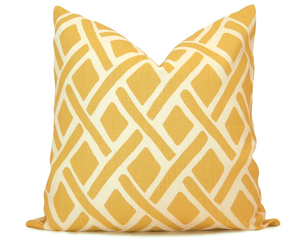 Trellis Decorative Pillow Cover in Yellow & White - Kravet Treads Sunflower - Throw Pillow - Accent Pillow