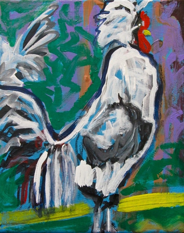 Javier- original rooster painting, 8x10