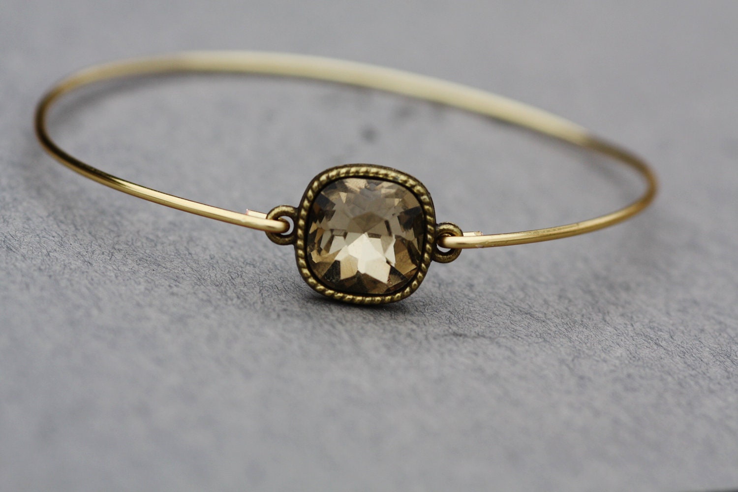 Smoky Topaz Single Bangle- Gold Bangle Bracelet- Personalized Custom Bangle- Initial Jewlery- Bridesmaids Gift Ideas