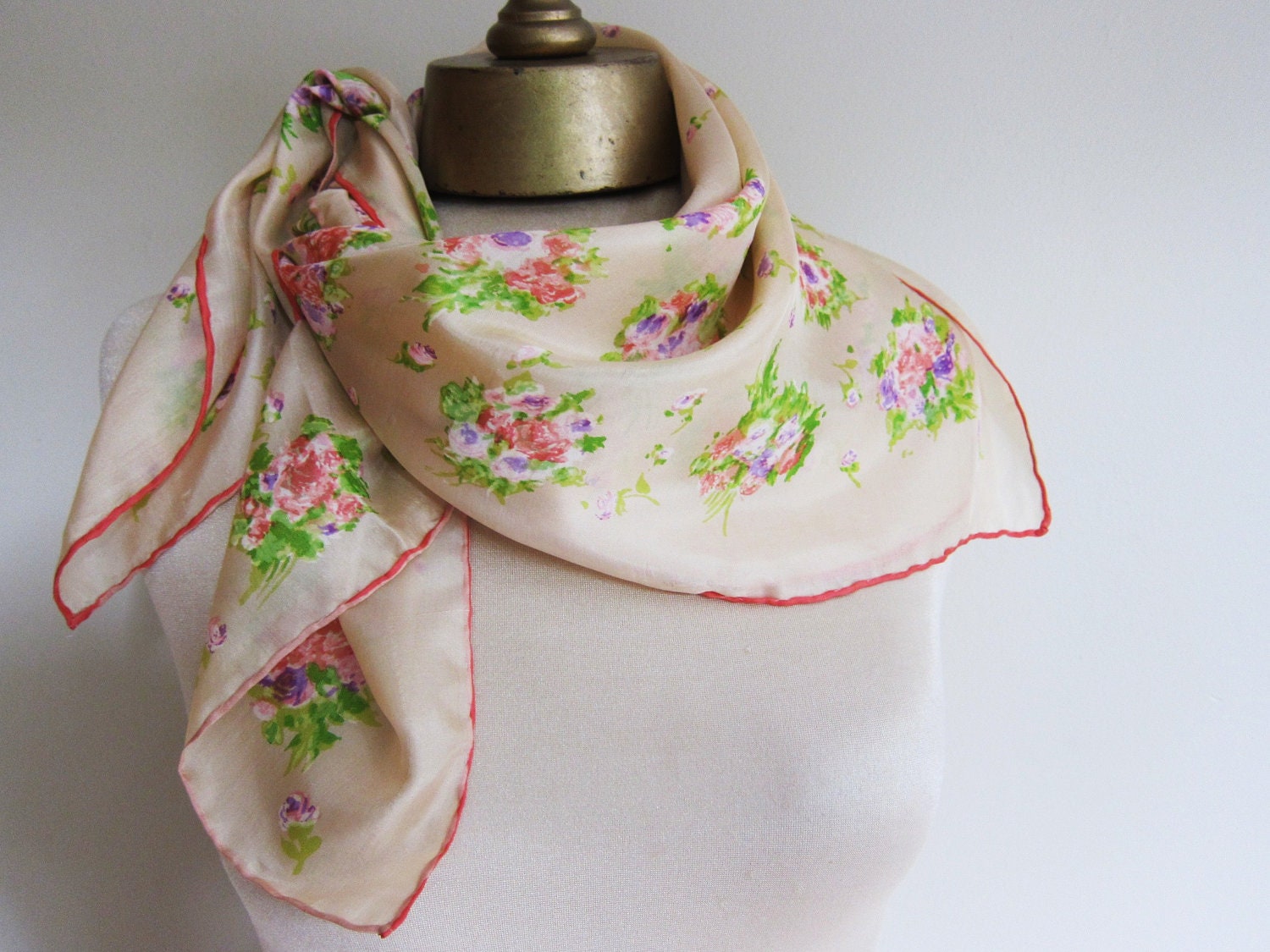 vintage silk scarf feminine floral 50s