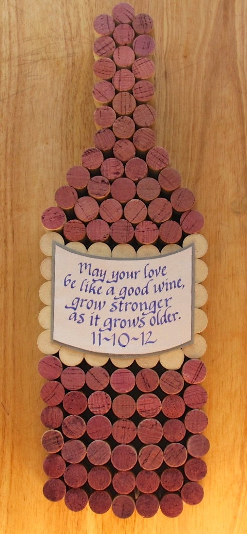Handmade Wine Cork Wine Bottle Cork Board with Hand Cut Label, Personalized Calligraphy Quote, Add Date for Wedding or Anniversary