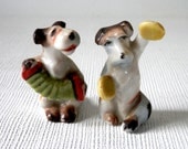 Scottish Terrier Dog Band Pair of Accordion and Cymbal Playing Dog Figurines
