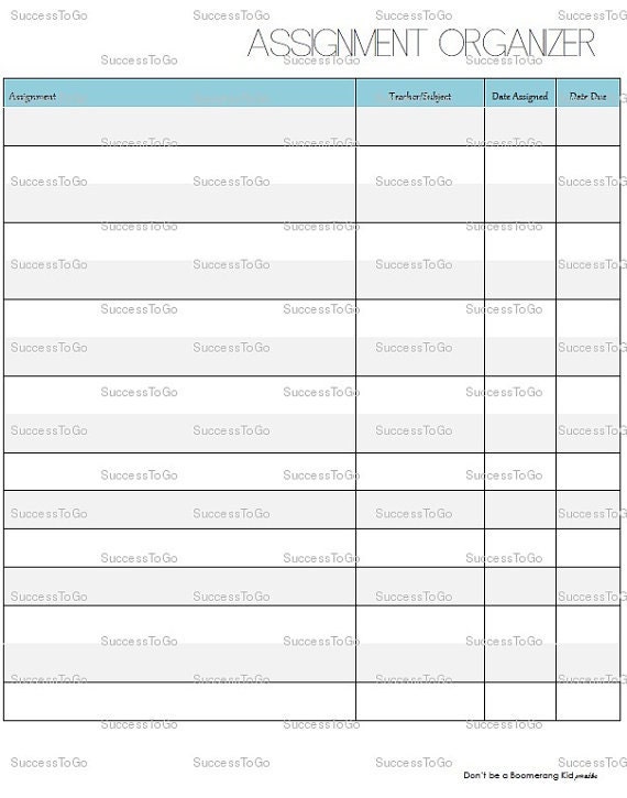 Homework tracker printable