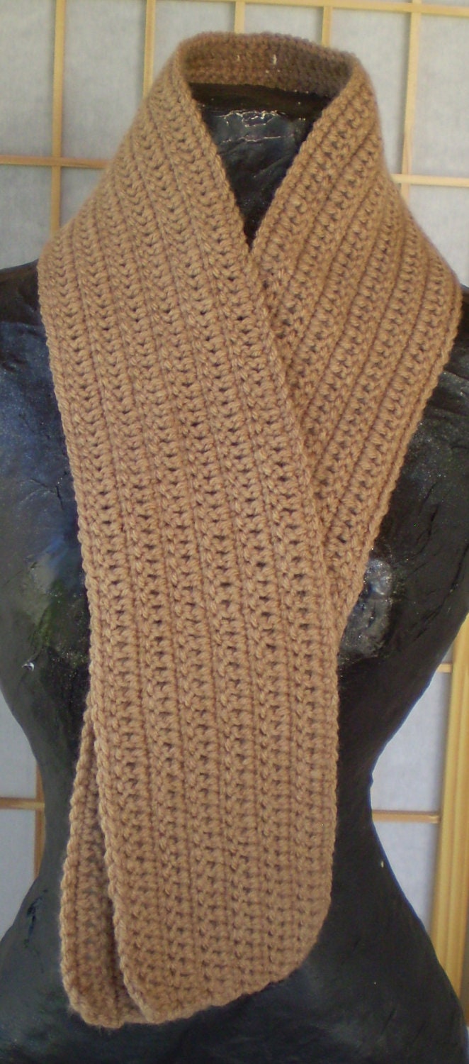 Crochet Scarf, Handmade Camel Color Unisex Style - Wide Fashion Neck Warmer / Was 10.00, now 8.00