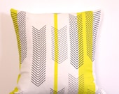 Cushion Cover Arrow Chevron Black & White Print with yellow stripes