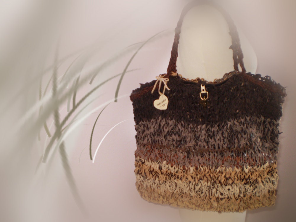 Brown knitted leather tote bag