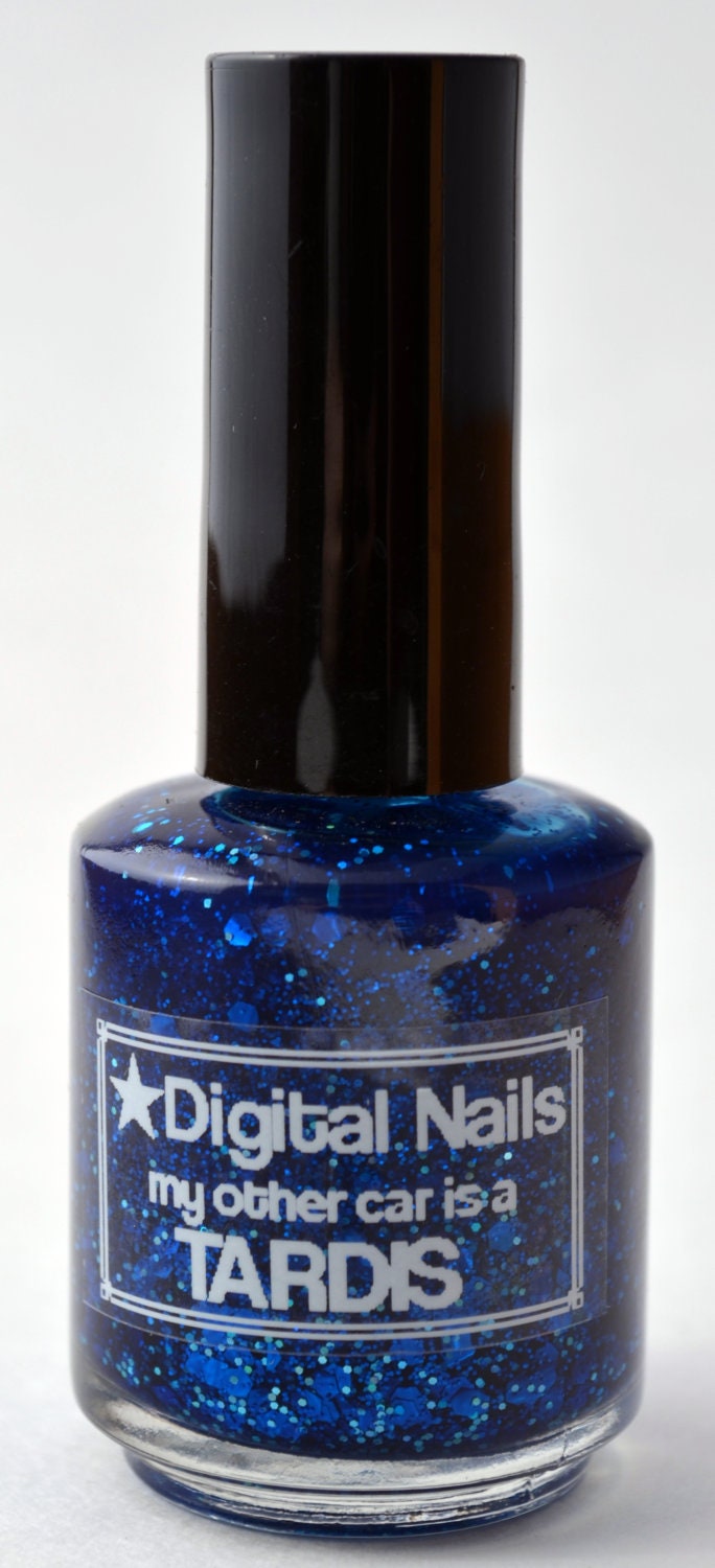 My Other Car is a TARDIS: A brilliant blue  Who inspired glitter nail polish by Digital Nails