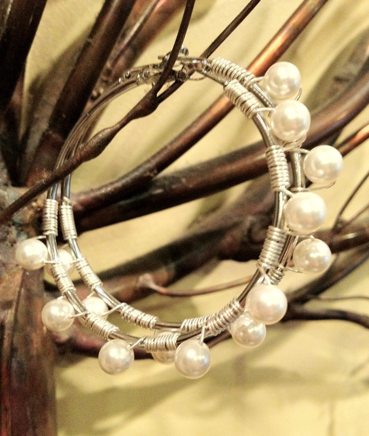 Silver Hoops with Pearls