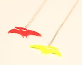 Pterodactyl Necklace. Laser Cut Acrylic Dinosaur Necklace. Perspex and Cherry Wood.