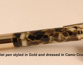 Bolt Action Bullet Pen in 30 cal replica Gold Camo Crush