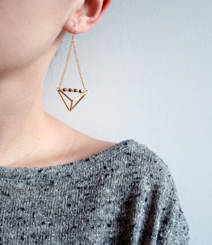 Geometric triangle pyramid metallic dangle earrings, geometric earrings.