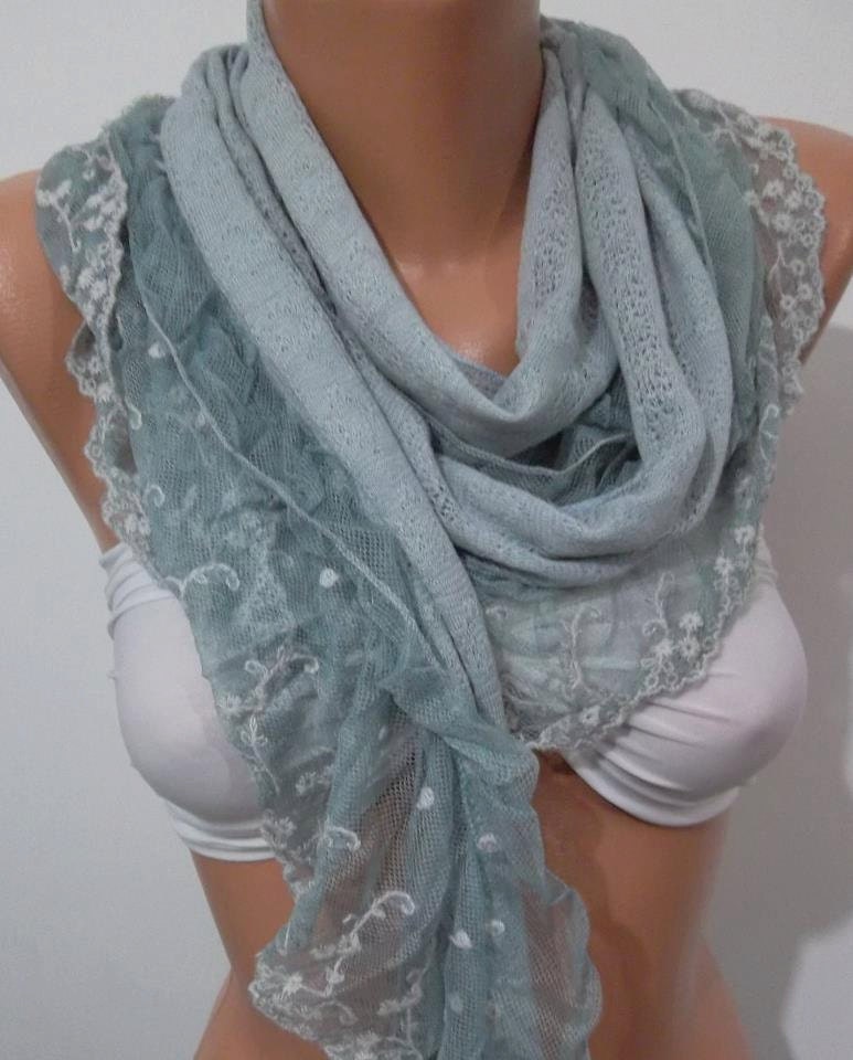 Elegant Scarf Lace and fabric Gray Scarf