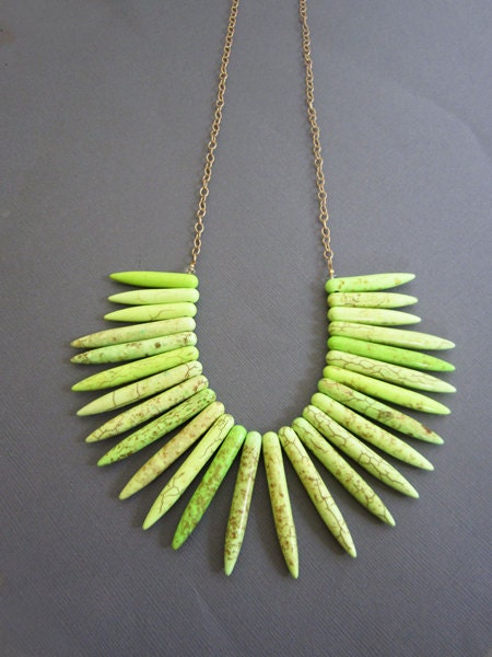 Neon Yellow Necklace , large necklace, bib necklace, Turquoise necklace, Howlite spear necklace.