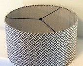 Lamp Shade Drum style large size 15"x10" in great geometric print in grey and white / Pendant Light Lampshade
