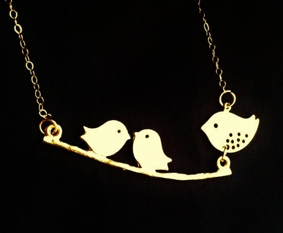 bird and branch necklace,gold  bird necklace,expectant  mommy gift,baby shower gift,family bird necklace,new mom gift,