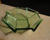 Vintage Green Glass Serving Dish Bowl Vintage Octagonal Bowl Contemporary Mod Bowl Dish