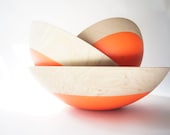 Wooden Nesting Bowls set of 3, Neon Orange, CHERRY WOOD, Halloween, Fall Decor - WindandWillowHome