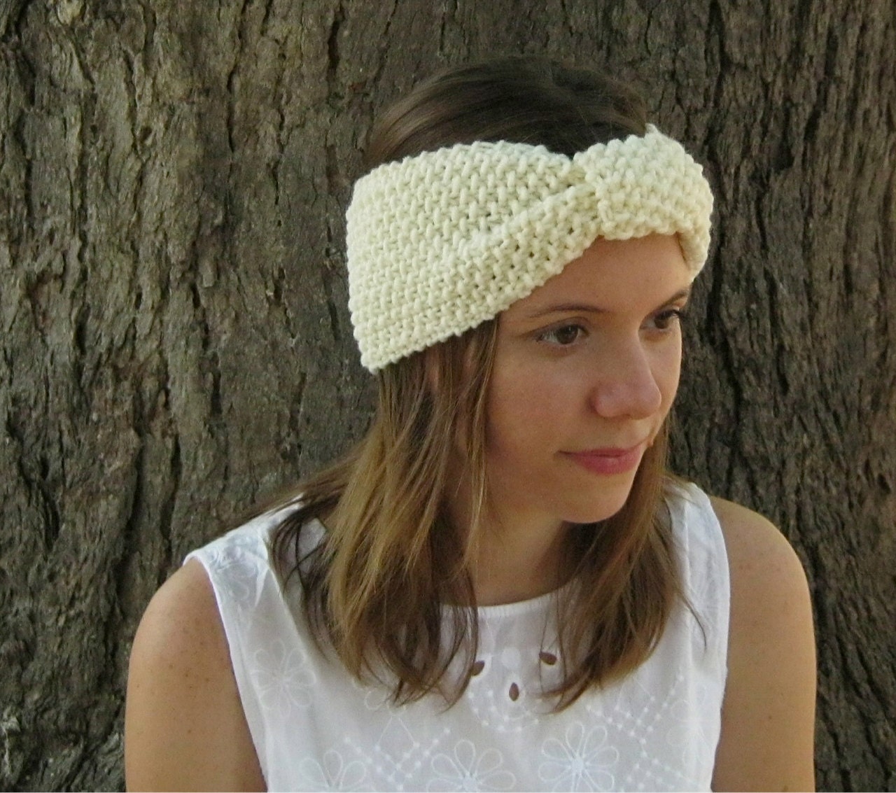 Knit knot headband, ivory turban headband, ear warmer