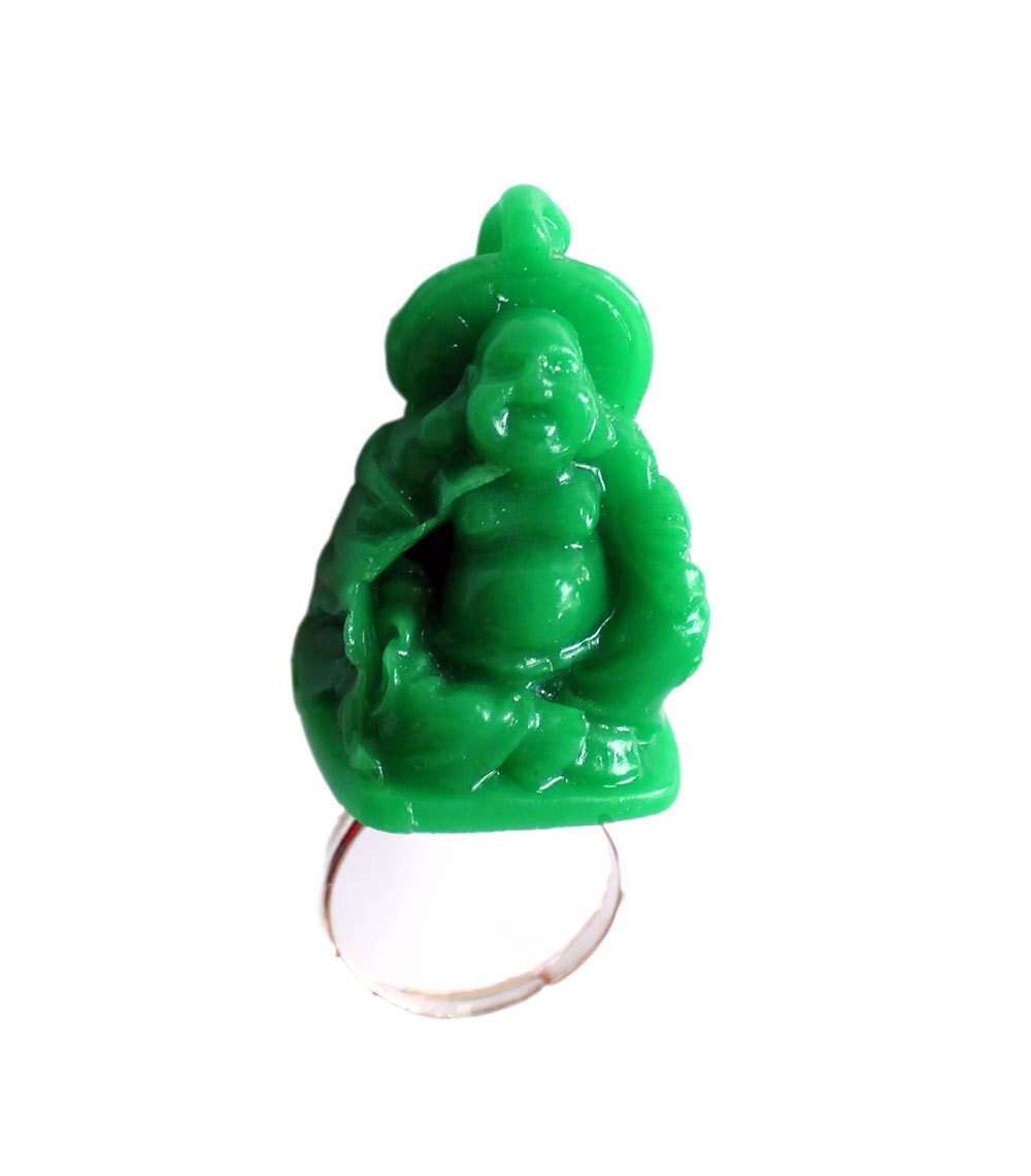 Buddha Ring- Green Buddha on Silver Ring- Buddhism, Meditation, Yoga
