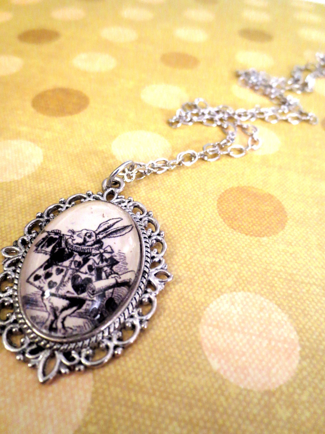 Alice's Adventures in Wonderland by Lewis Carroll White Rabbit Antiqued Bronze or Silver Book Page Literature Necklace
