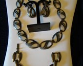 Antique Finish Link Necklace, Bracelet, Earrings, Chunky, Retro Fashion