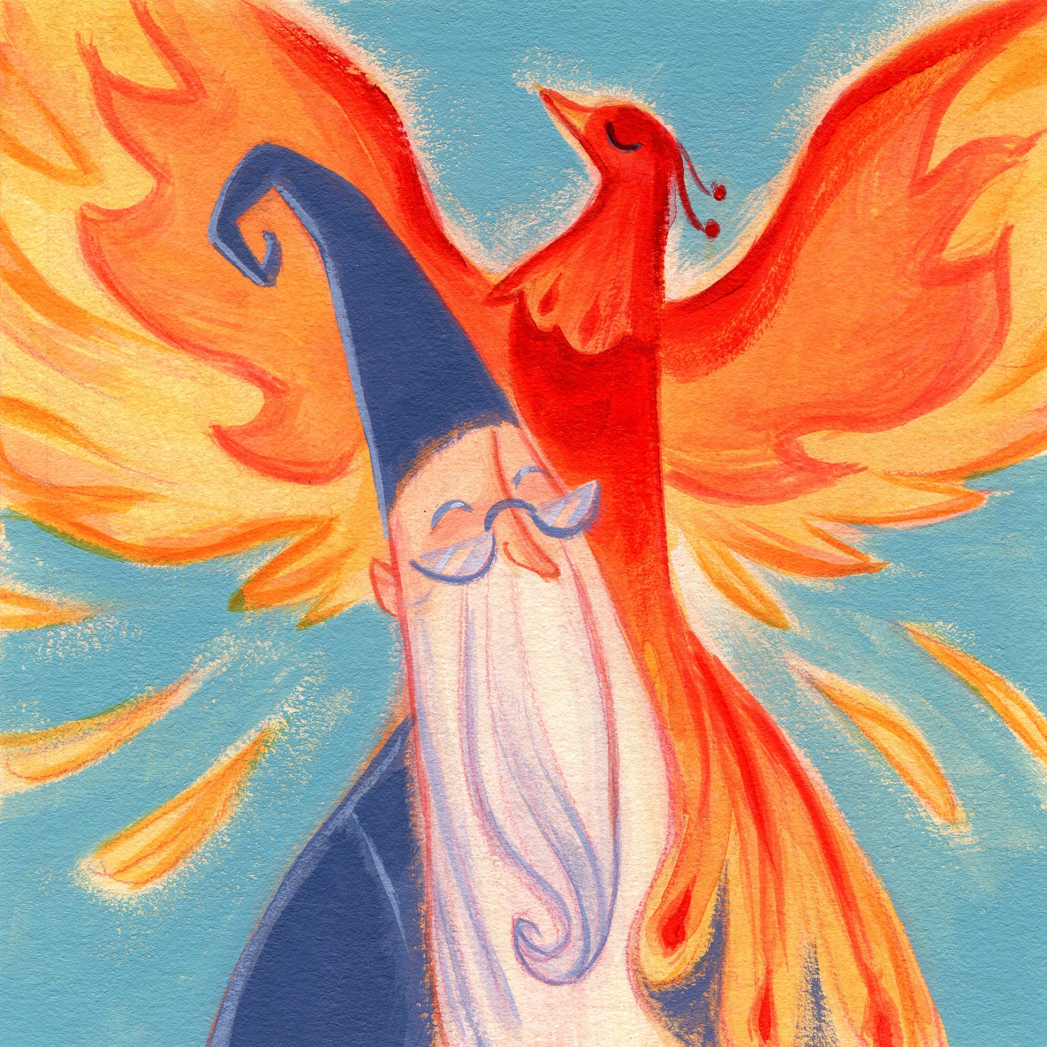 Potter Pets MINI Print: Dumbledore & Fawkes