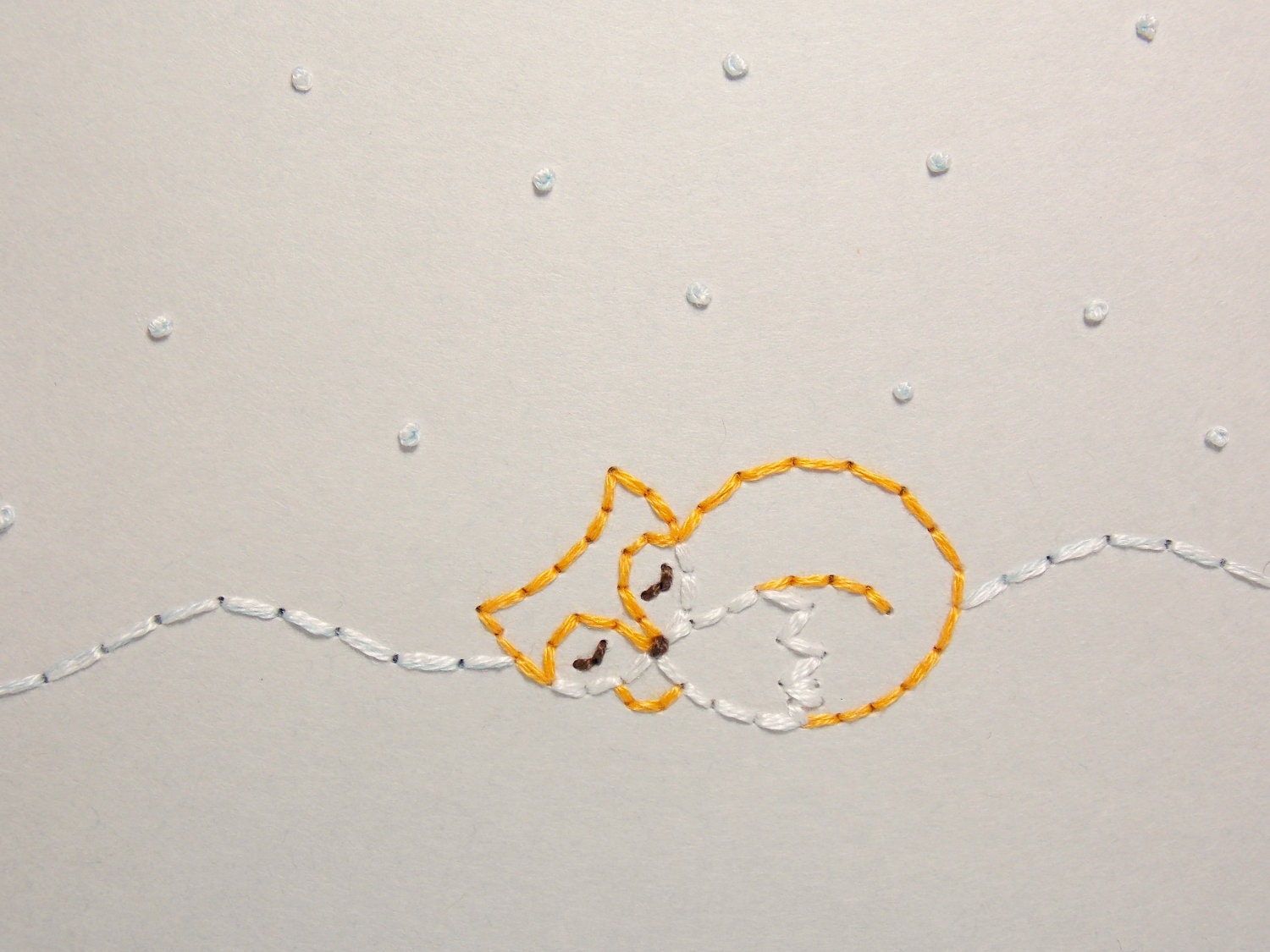 Fox in the snow hand embroidered greeting card Winter Birthday woodland creatures  - sleepingfoxstitchery
