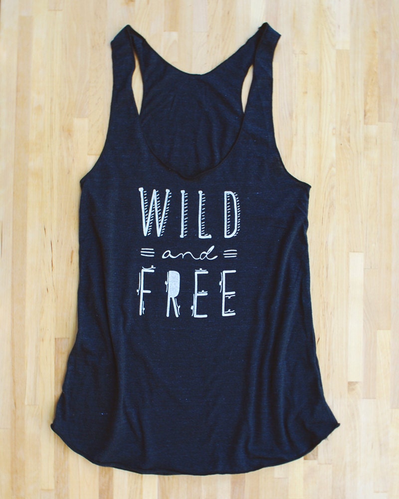 Wild and Free Racerback Tank in triblend black blue tan american apparel screen printed eco-friendly water based inks tribal geometric print