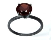 Garnet Ring, Almandine Garnet Tiffany Set Solid Silver Ring with Unique Black Patina