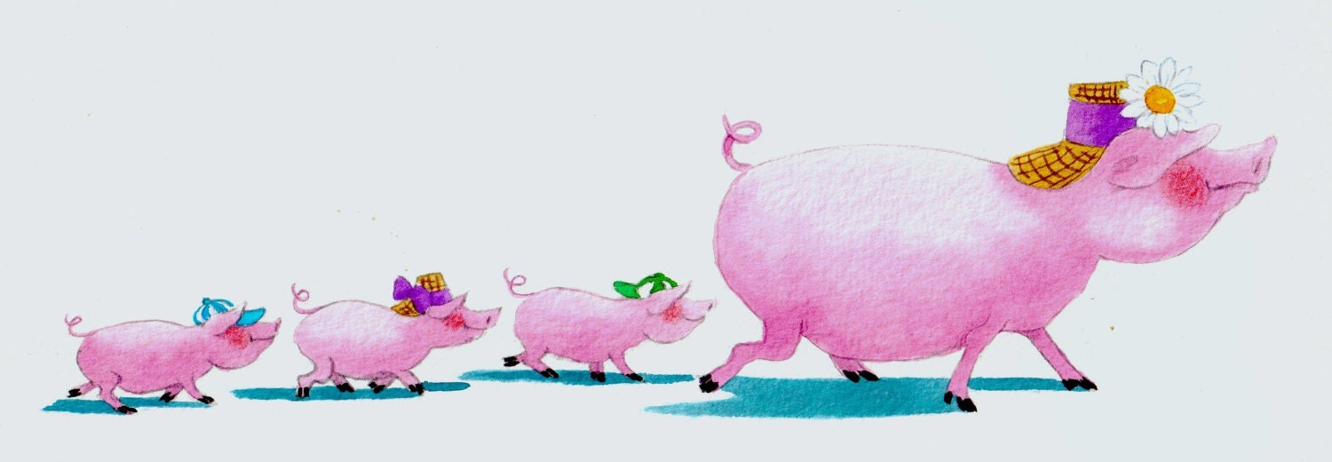 Easter Greeting Card Little Pink Piggies
