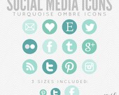 Turquoise Ombre Social Media Icons for Blog & Web, INSTANT DOWNLOAD