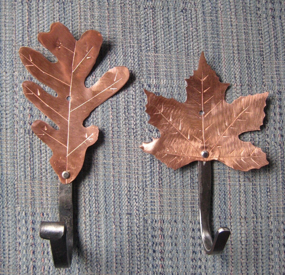 Items similar to Copper Leaf Coat Hooks. Maple and Oak Leaf Hand