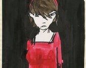 Preppy Anime Girl Original painting on A3 Paper