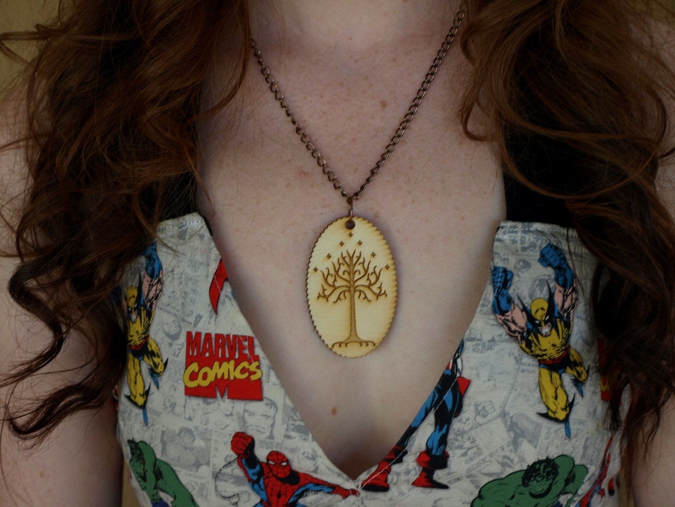 Wooden white tree of Gondor necklace.