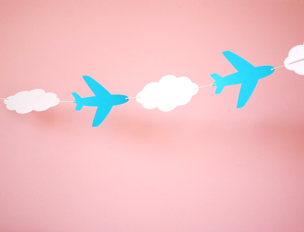Airplanes and Clouds Paper Garland 5 ft.