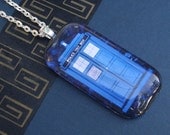 Doctor Who Tardis, Glass Tile necklace, Glass Tile necklace. 24" Silver plated Chain. Photo Art