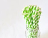 Paper Straw Striped - Lime Green x 25