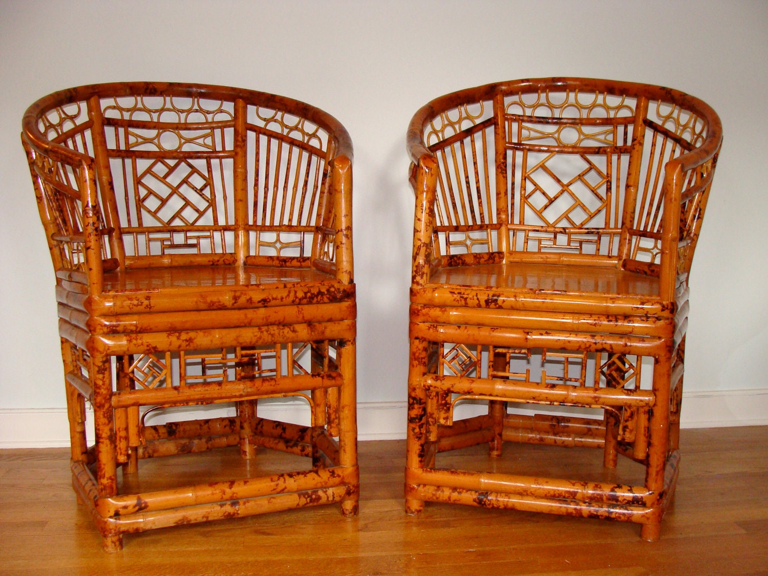 RESERVED for Nancy  PAIR of Large Chinese Chippendale Bamboo Arm Chairs CHINOISERIE