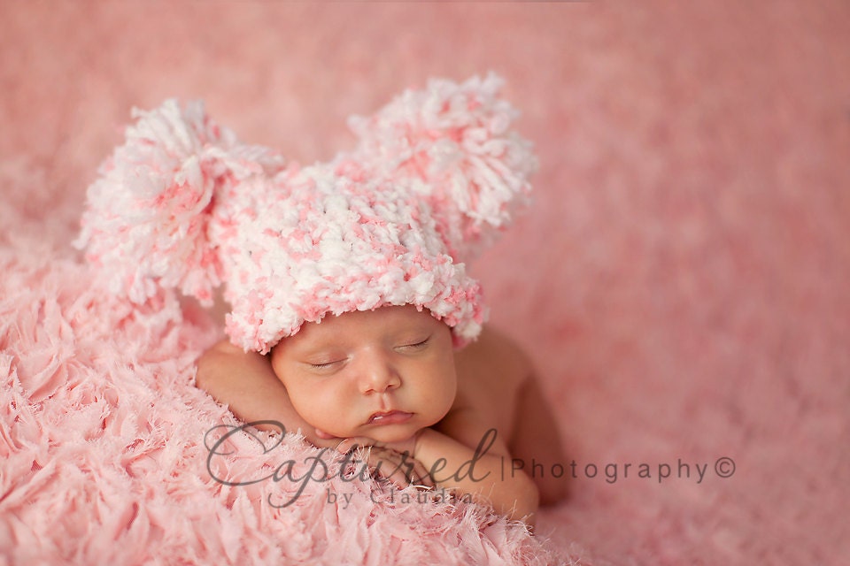 Baby Girl Hat CUTE Newborn Baby Boy or Girl  Crochet knit Chunky Double Pom Pom / Sack Hat Boy & Girl colors