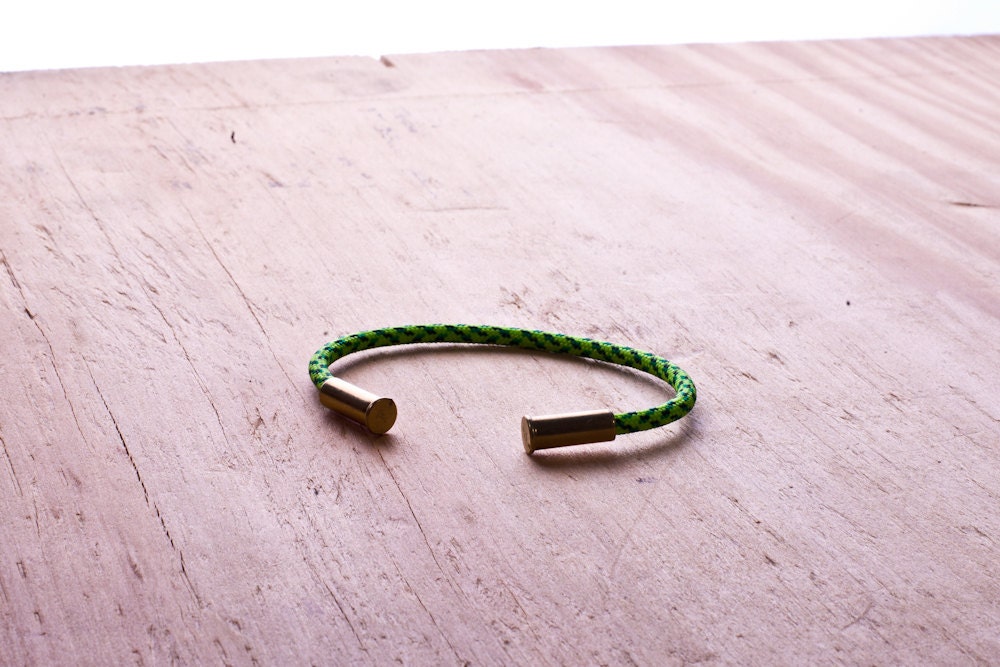 Electric Cactus Camo Bullet Casing Bracelet recycled .22lr casings electric green forest green paracord wire BRZN