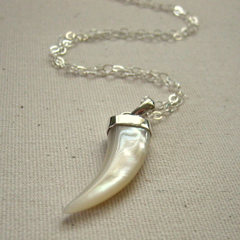 Tiger Claw Necklace Mother of Pearl and Sterling Silver - Talisman Pendant