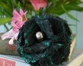 FELTED WOOL FLOWER from upcycled wool - Green & Black Plaid
